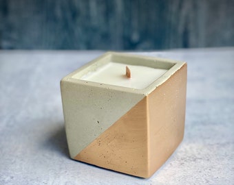 Gold Dipped | 8oz | Modern | Cement | Reusable | Concrete | Luxury  | Soy | Vessel | Wax Refill | Real Estate | Housewarming | Decor