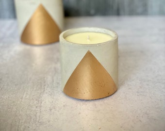 Concrete Candle with Gold Triangle | 3x3.5in | 10oz  | Modern | Cement | Real Estate | Luxury | Housewarming | Reusable | Refill | Reuse