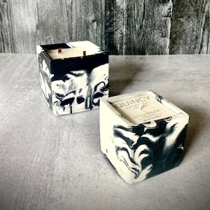 Square - Black & White Swirl Concrete Candle | Cement | Custom Candle | Housewarming Gift | Decor | Gold | Cement Candle | Soy | Scented