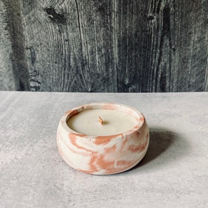 Southwestern Red-White Swirl Concrete Candle Wood Wick Cement Custom Housewarming Gift Decor Gold Reusable Soy Scented image 3