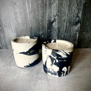 One Large Cylinder - Black & White Swirl Concrete Candle | Cement | Housewarming Gift | Decor | Gold | Cement Candle | Soy | Scented