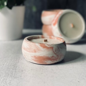 Southwestern - Red-White Swirl Concrete Candle | Wood Wick | Cement | Custom  | Housewarming Gift | Decor | Gold | Reusable | Soy | Scented