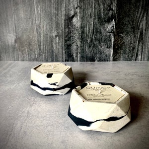 Geometric - Black & White Swirl Concrete Candle | Cement | Custom Candle | Housewarming Gift | Decor | Gold | Cement Candle | Soy | Scented