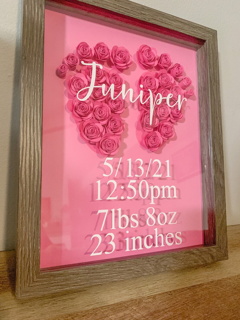 Baby Announcement Shadow Box/ Baby Feet Rolled Roses Etsy