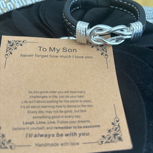 To my Son “I’ll always be with you” and “love you forever” leather style clasp bracelet with poem