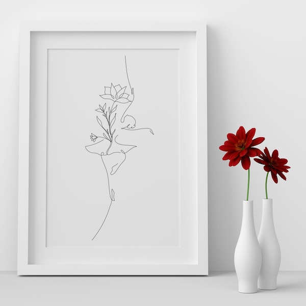 One line art Print Abstract Dancer, Line Ballerina Body Print, Black White Artwork, Dance Poster, Minimalist Female Sketch, Decor Ballet.