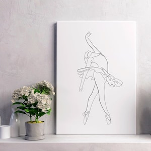 Line art ballerina, line drawing dancers, perfect gift for ballerinas and ideal Black and White illustration for home decor gift