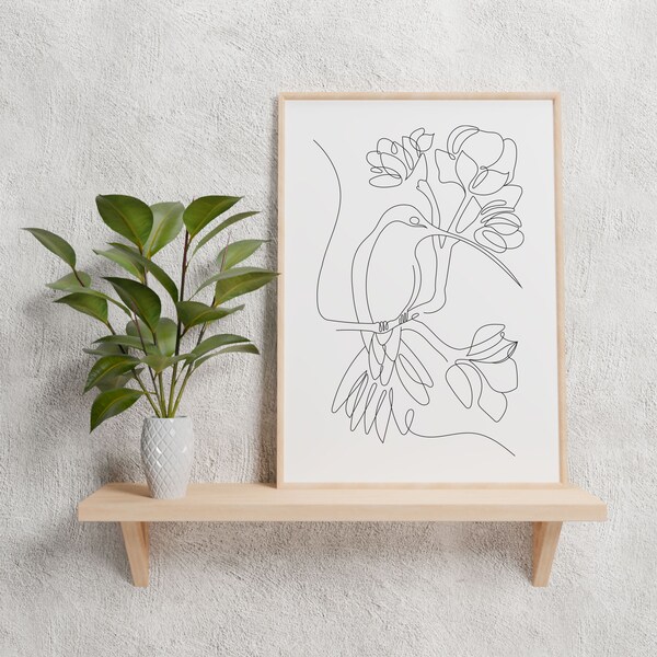 Kolibri Bird One Line Art,  minimalist one line art print drawing, home wall art decor