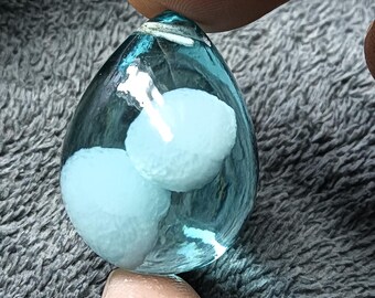 Colgante de gota de vidrio, vidrio creado en laboratorio, colgante de cabujón, forma de lágrima perforada