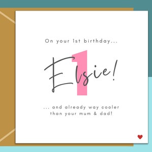 1e verjaardagskaart - Grappig - Gepersonaliseerd - Voor nichtje, neef, babymeisje van een vriend, peetdochter, kleindochter, elke baby die 1 jaar oud wordt.
