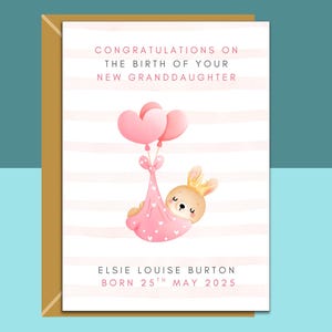 Carte de félicitations pour votre nouvelle petite-fille - Personnalisée - Parfaite pour une nouvelle grand-mère, un grand-père et des grands-parents.