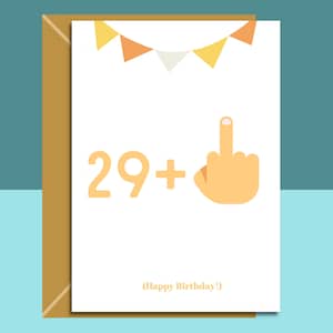 Grappige 30e verjaardagskaart - brutale 29 + 1 voor hem of voor haar - 30 jaar oud - kan van binnen worden gepersonaliseerd - aanpasbare kaart