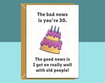 Funny 30th Birthday Card – For Him or Her – Brother, Sister, Friend, Bestie, Cousin, Colleague | Personalised Option | Fast Dispatch