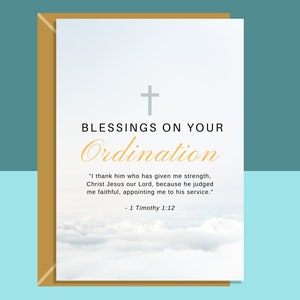 Bênçãos em seu Cartão de Ordenação - Citação Bíblica - Cartões Cristãos - 1 Timóteo 1:12 - Ordenado - Sacerdote - Igreja - Ministro - Bíblico