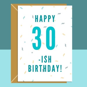 Divertente biglietto di compleanno 30-ish - Ideale per qualcuno che ha 31 - 39 anni. Per lui o per lei.