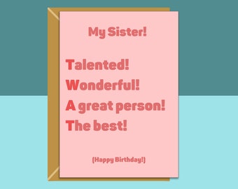 Sister Birthday Card - Funny - Personalised - Rude - Ideal cheeky card for your sis.