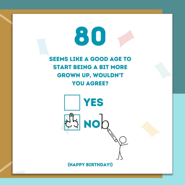 Funny 80th Birthday Card - Personalised - For Him or Her - Ideal greetings card for dad, mum, grandad, grandma, anyone turning 80 years old
