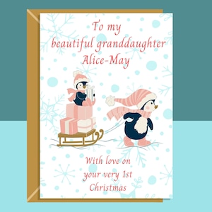 Kleindochter's gepersonaliseerde 1e kerstkaart - aanpasbaar - Voor kleindochter op haar eerste kerst - Wenskaart - Schattig