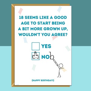 Divertida tarjeta de cumpleaños número 18 - Interior personalizado si es necesario - Para él o para ella - Tarjeta de felicitación perfecta para alguien que cumple 18 años