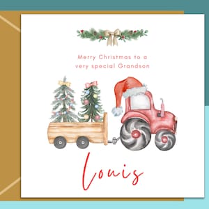 Biglietto di Natale trattore nipote - Personalizzato - Biglietto di Natale personalizzato per nipote - Babbo Natale e trattori