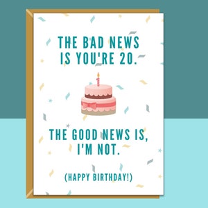 Carte d'anniversaire amusante pour 20 ans - Carte coquine pour quelqu'un qui fête ses 20 ans - pour lui ou pour elle - Peut être personnalisée à l'intérieur.