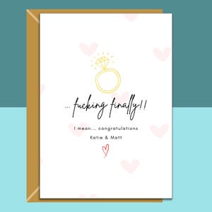 Divertente biglietto di fidanzamento personalizzato - Design sfacciato - Nomi personalizzati - Per coppie appena fidanzate - Lui e lei, Lui e lui, Lei e lei