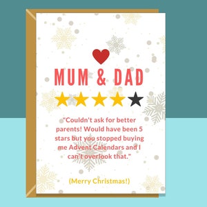 Divertida tarjeta navideña para mamá y papá. Ideal para tus padres esta Navidad. Tarjeta de felicitación. Se puede personalizar por dentro.