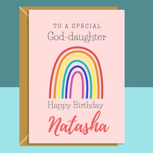 Cartão de aniversário personalizado para afilhada - Cartão rosa - Cartão fofo e perfeito para sua afilhada. Personalizável.