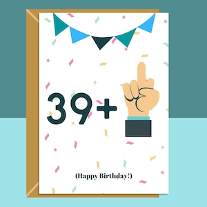 Divertente biglietto di auguri per il 40° compleanno - Biglietto sfacciato, con dito medio e sarcastico - Per lui o per lei - Per qualcuno che compie 40 anni.