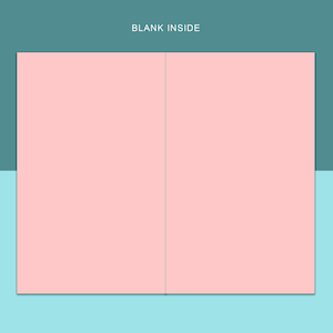 May include: A blank card with a light pink interior and a light blue exterior. The card is folded in half and has a thin white line down the centre.