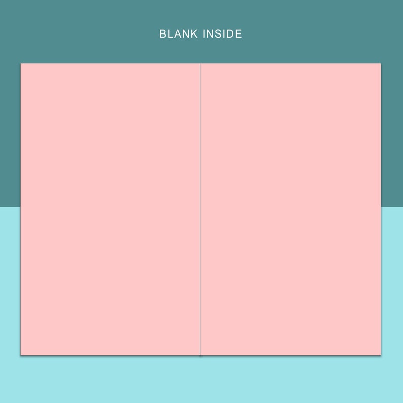 May include: A blank card with a light pink interior and a light blue exterior. The card is folded in half and has a thin white line down the centre.