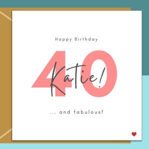 Carte de 40e anniversaire - personnalisée - pour elle ou pour lui - Carte de voeux personnalisée parfaite pour un ami ou quelqu'un d'autre qui aura 40 ans.