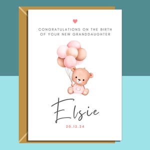 Tarjeta para tu nueva nieta - Felicitaciones por el nacimiento de tu nieta - Tarjeta personalizada - Nuevo bebé - Para abuelos