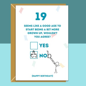 Tarjeta de cumpleaños número 19 divertida - Personalizada en el interior si es necesario - Para él o para ella - Tarjeta de felicitación perfecta para alguien que cumple 19 años