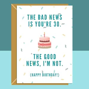 Funny 30th Birthday Card - Cheeky Card for Someone Turning 30 years old - For Him or For Her - Can be personalised inside - Large or Small