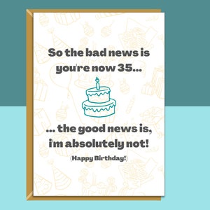 Tarjeta de cumpleaños 35 divertida - Para alguien que cumple 35 años - Se puede personalizar - Para él o para ella - Tarjeta de felicitación