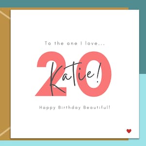 Carte 20 ans - personnalisée - pour petite amie, femme, fiancé - Celui que j'aime - 20 ans