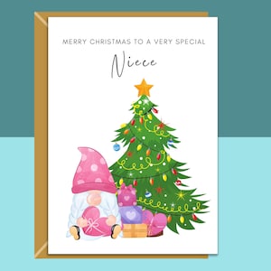 Cute Niece Christmas Card - Personalised Xmas Gnome Gonk Card for Niece