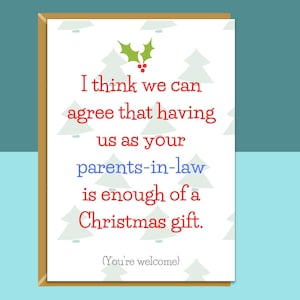 Carte de Noël amusante pour belle-fille ou gendre - Peut être personnalisée - Carte de Noël parfaite pour gendre ou belle-fille