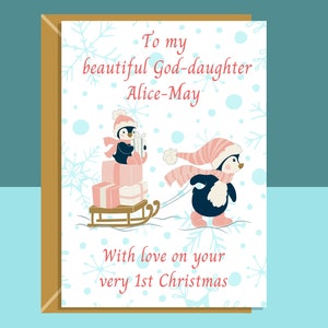 Cartão de Natal personalizado para sua afilhada - Para sua afilhada em seu primeiro Natal - Fofo - Personalizável