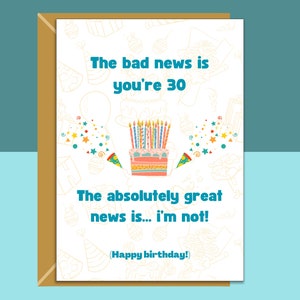 Funny 30th Birthday Card - Cheeky Card for Someone Turning 30 years old - For Him or For Her - Can be personalised inside - Large or Small