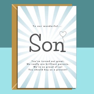 Cartão de aniversário engraçado para filho - personalizado para filho - dos pais - 18, 19, 20, 25, 30 ou qualquer outra idade