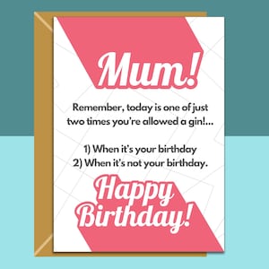 Cartão de aniversário engraçado para mãe - Personalizado - Amante de gim - Para ela - Personalizado - 40º 50º 55º 57º 60º 65º 70º 80º 90º - No aniversário da mãe