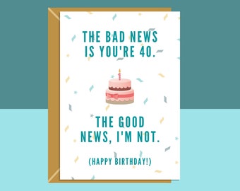 Funny 40th Birthday Card - Cheeky Card For Someone Turning 40 Years Old - For Him or For Her - Can be personalised inside if required
