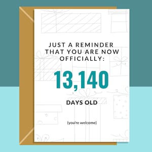 Funny 36th Birthday Card - For him or for her - Age in days - Happy Birthday