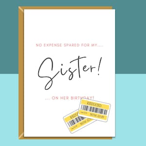 Tarjeta de cumpleaños divertida para hermana - Para ella - Interior personalizado para hermano en su cumpleaños - 20, 25, 26, 30, 40 o cualquier edad.