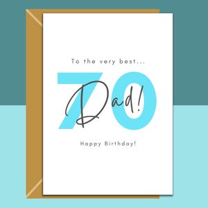 Carte personnalisée du 70e anniversaire pour papa - Message personnalisable, plusieurs tailles, finition brillante ou mate - Pour les papas qui ont 70 ans.