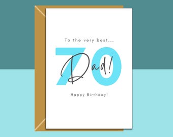 Personalized 70th Birthday Card for Dad – Customizable Message, Multiple Sizes, Glossy or Matte Finish - For dads turning 70 years old.