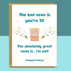 Divertida tarjeta de cumpleaños número 33 personalizada - Para él o para ella - Para hermano, hermana, amigo o cualquier otra persona que cumpla 33 años