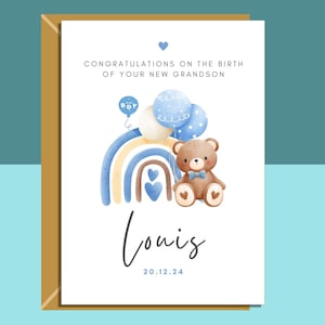 Je nieuwe kleinzoonkaart - gefeliciteerd met de geboorte van je kleinzoon - gepersonaliseerde kaart - nieuwe babykaart - voor grootouders